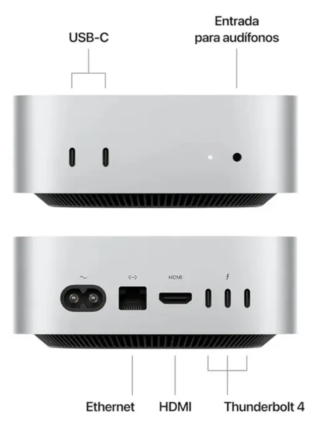 Mac Mini Apple M4 | 16GB RAM | 256GB SSD | Plata | Chip M4 10 núcleos